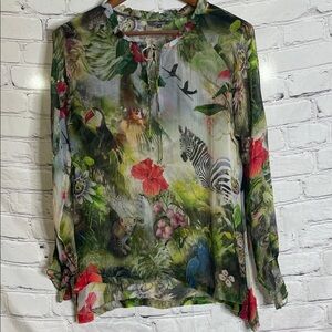 Princess Goes Hollywood Sheer Jungle Zebra Bird Print Blouse Size Medium